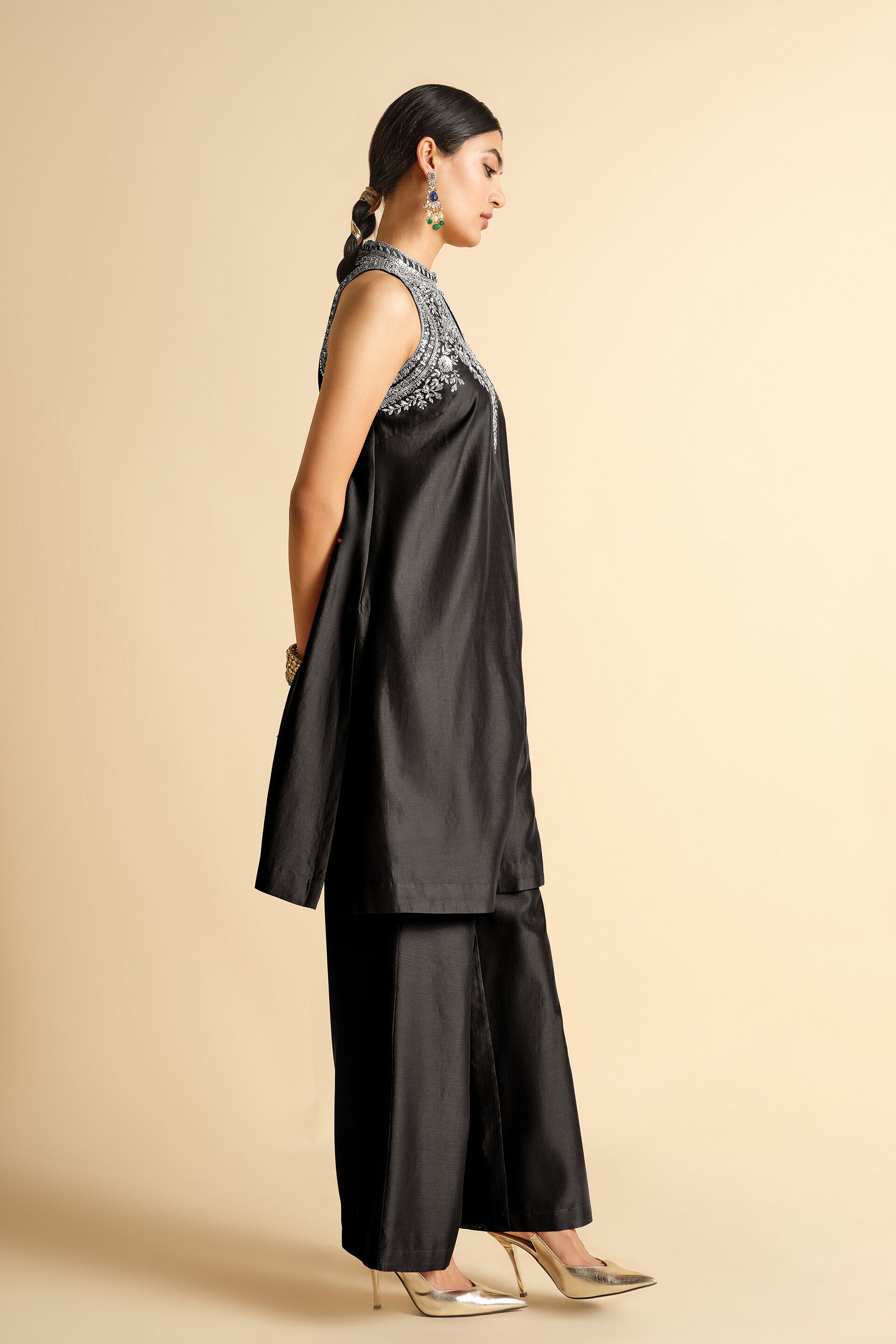 Rakavi Embroidered Cord Silk Kurta Set - Black, Black, image 3